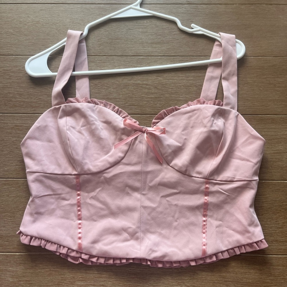 PacSun Pink Bow Cropped Shirt SMALL